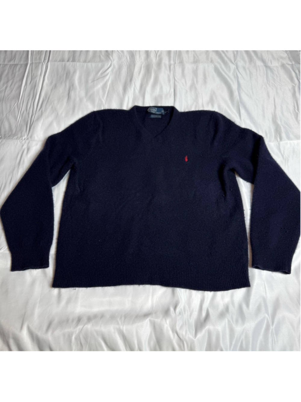 Men's Polo by Ralph Lauren Navy V-Neck Sweater XXL with Red Logo - Picture 2 of 6